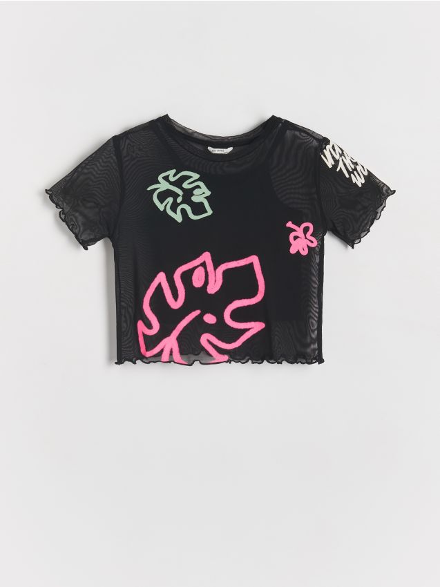 Reserved - tricou cu strat dublu și imprimeu - negru