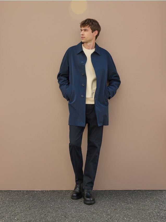 Reserved - Palton din material impermeabil - bleumarin