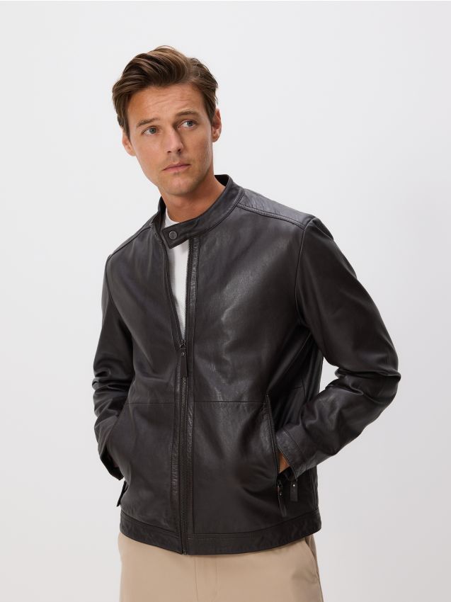 Leather jacket with stand up collar - RESERVED