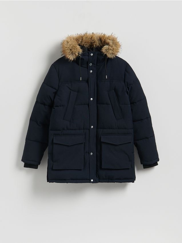 Reserved - Pardesiu matlasat cu glugă - bleumarin