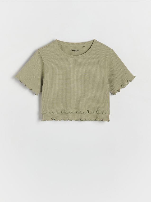 Reserved - tricou cu volănașe - verde-oliv deschis