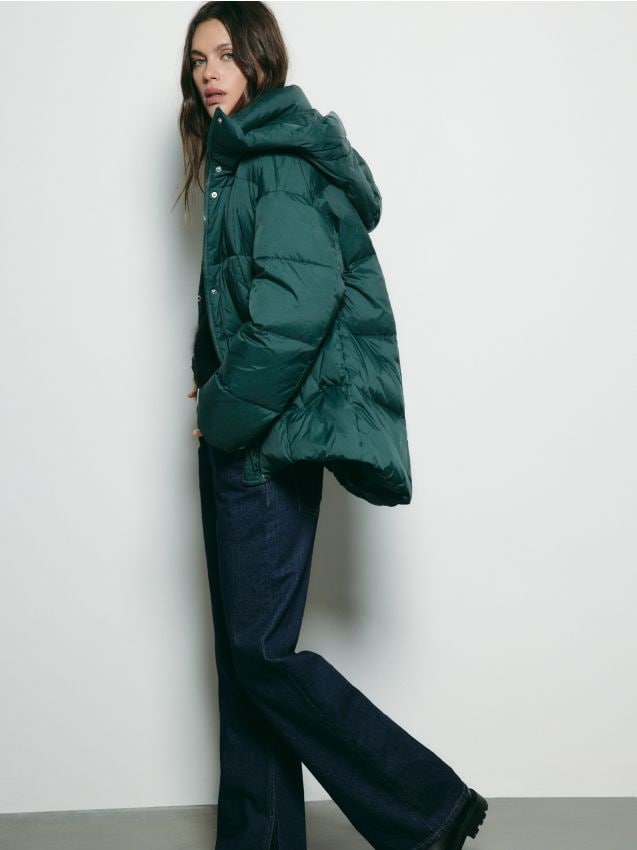 Reserved - Geacă de puf cu glugă - albastru-verzui