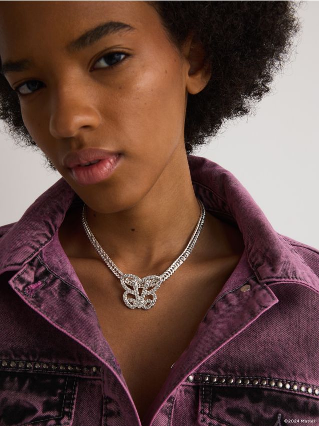 Reserved - choker barbie™ cu pandantiv în formă de fluture - argintiu