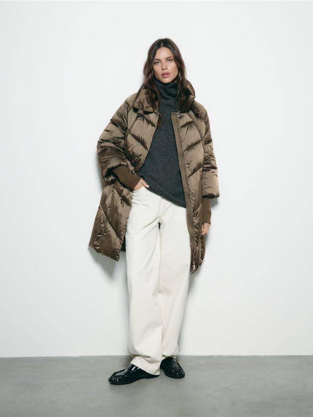 Reserved - Geacă lungă matlasată - verde-oliv