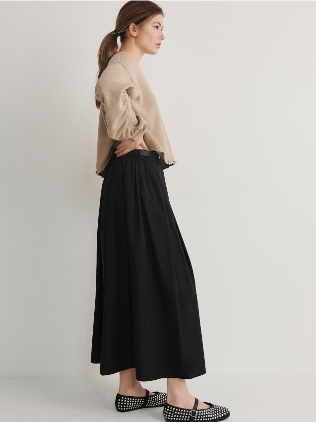 Midi skirt with belt Couleur noir - RESERVED - 725AA-99X