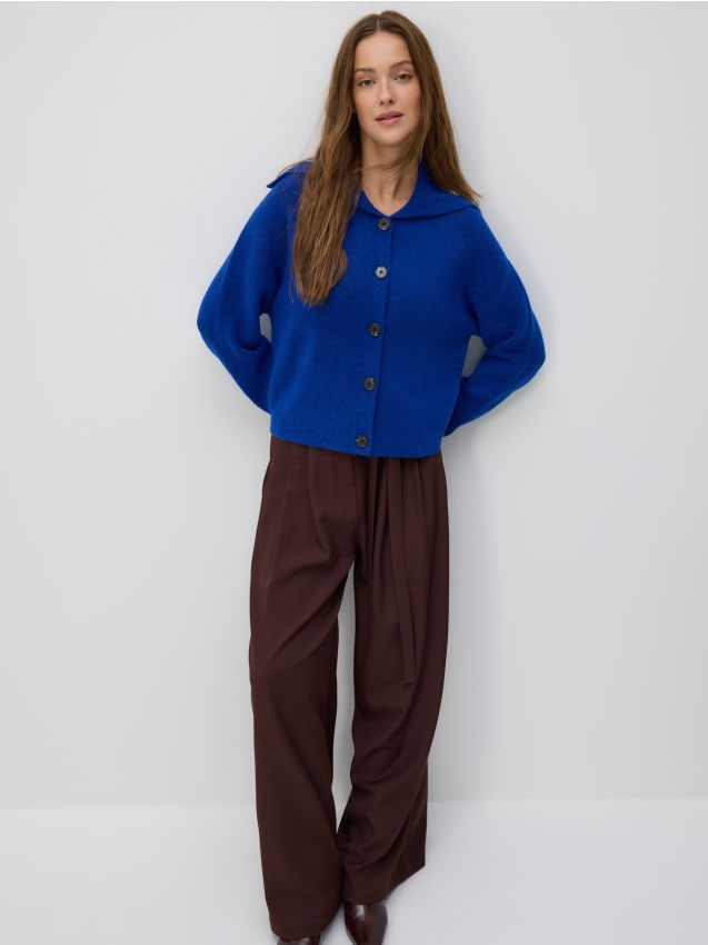 Reserved - Cardigan cu guler - indigo