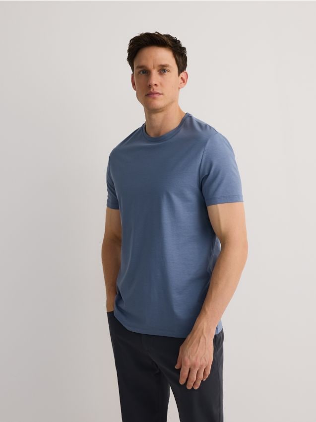 Reserved - Tricou slim fit cu adaos de modal - Albastru metalizat