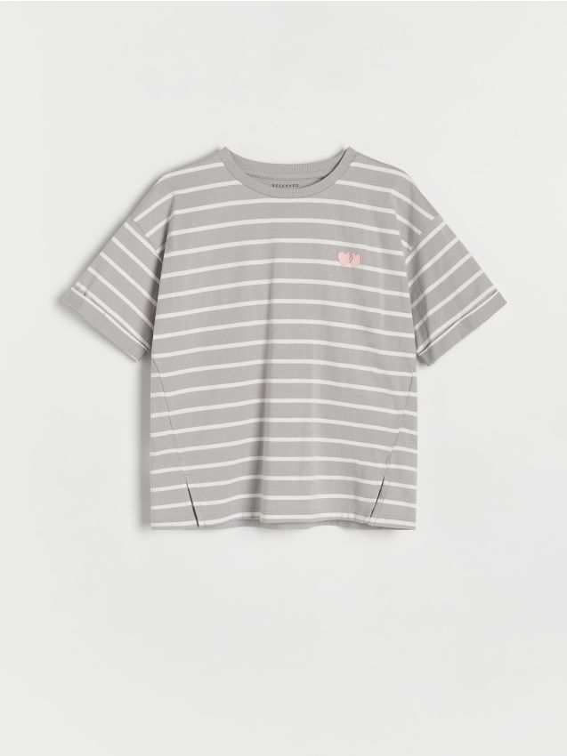 Reserved - tricou în dungi - gri-închis