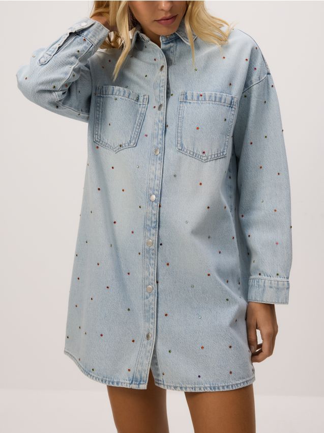 Reserved - Vestito jeans con applicazioni - blu