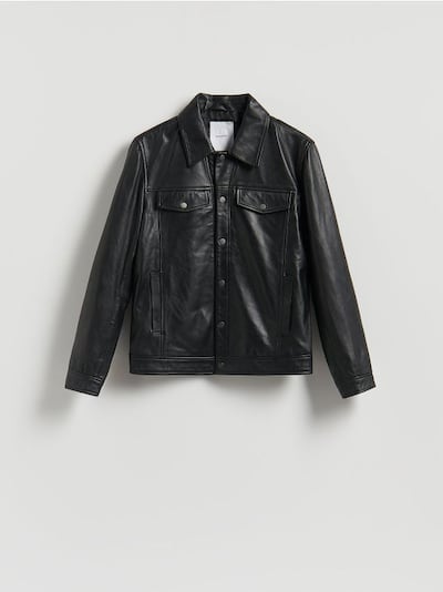 Leather jacket with collar