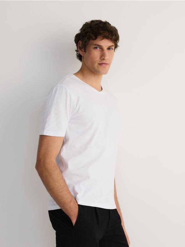 Slim fit majica kratkih rukava s V-izrezom - RESERVED