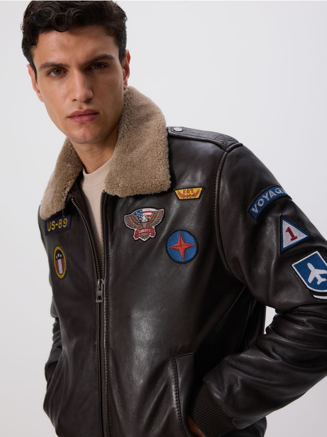 Leather jacket with collar - RESERVED