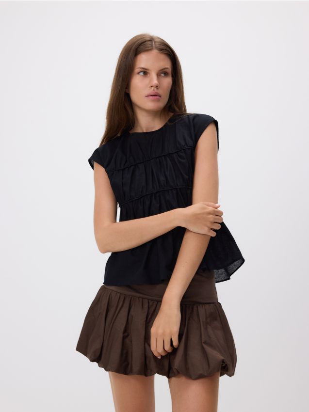 Ruched blouse with linen blend - RESERVED