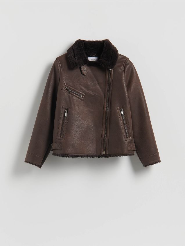 Reserved Reserved - Παλτό από δερματίνη με φινίρισμα από συνθετική γούνα προβάτου