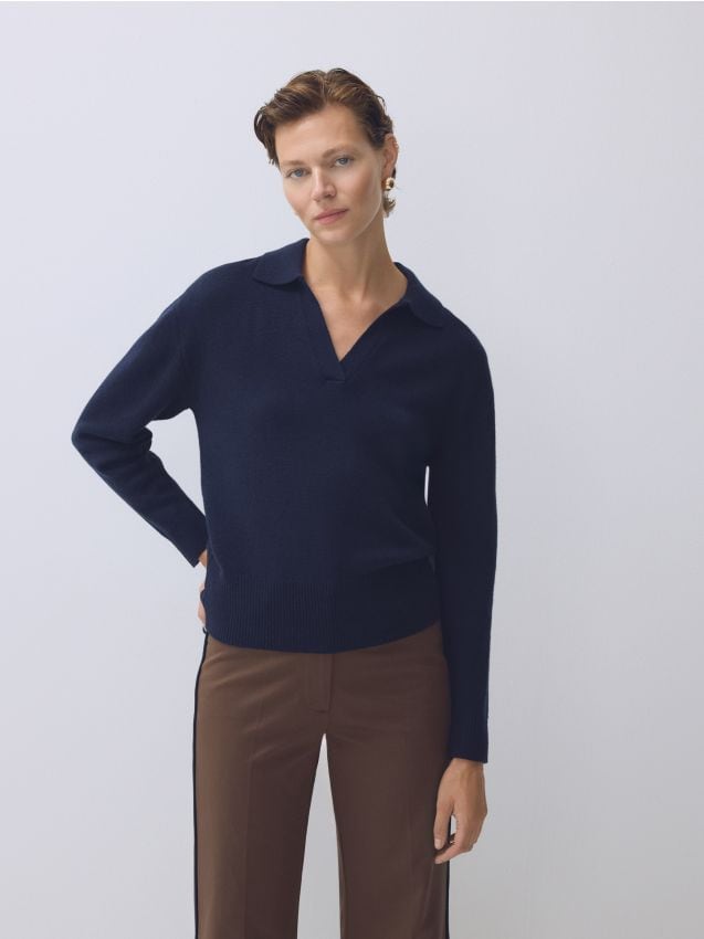 Sweter polo z wełny merino - RESERVED