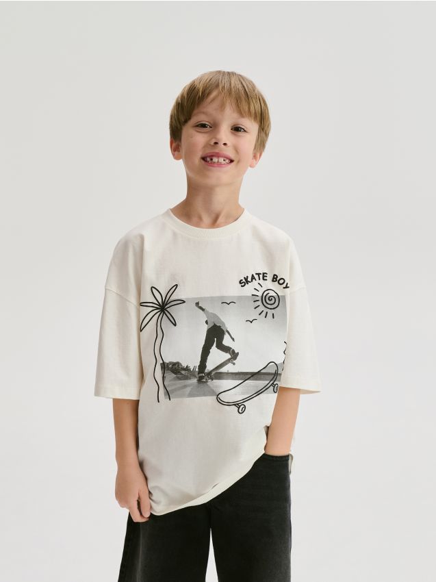 Cotton T-shirt with print - RESERVED