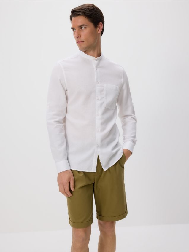 Slim fit shirt with stand up collar - RESERVED