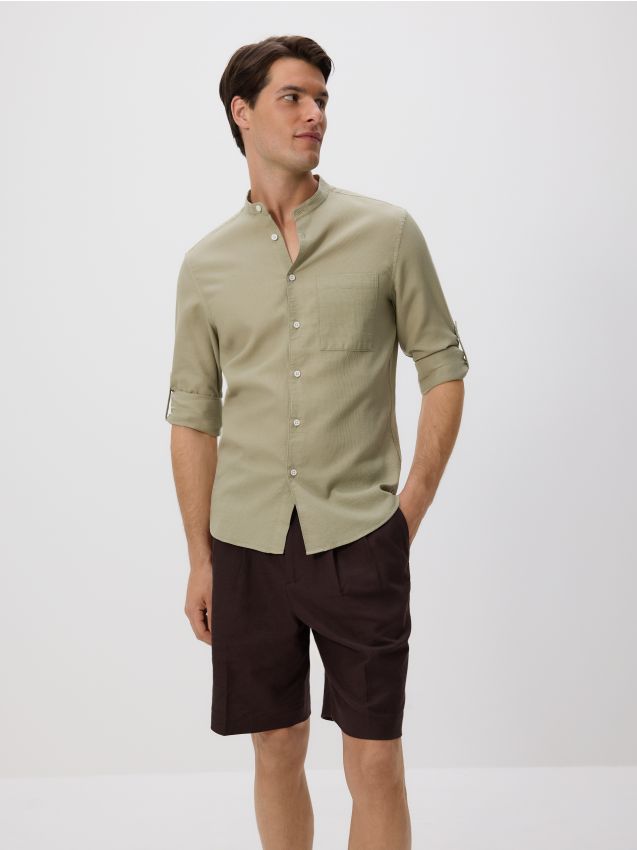 Slim fit shirt with stand up collar - RESERVED