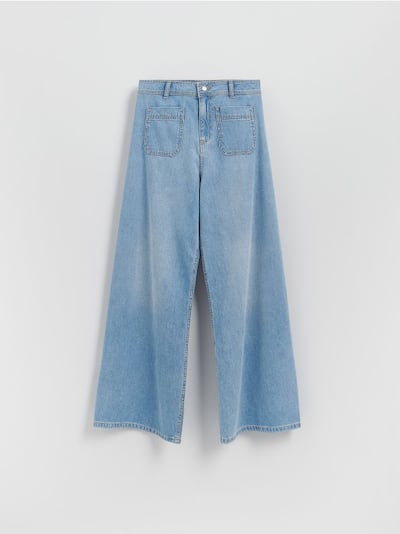 Jeansy wide leg z naszywanymi kieszeniami