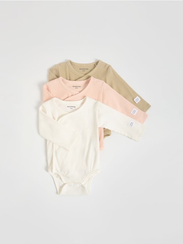 Reserved - Set de 3 body-uri din tricot striat - bej