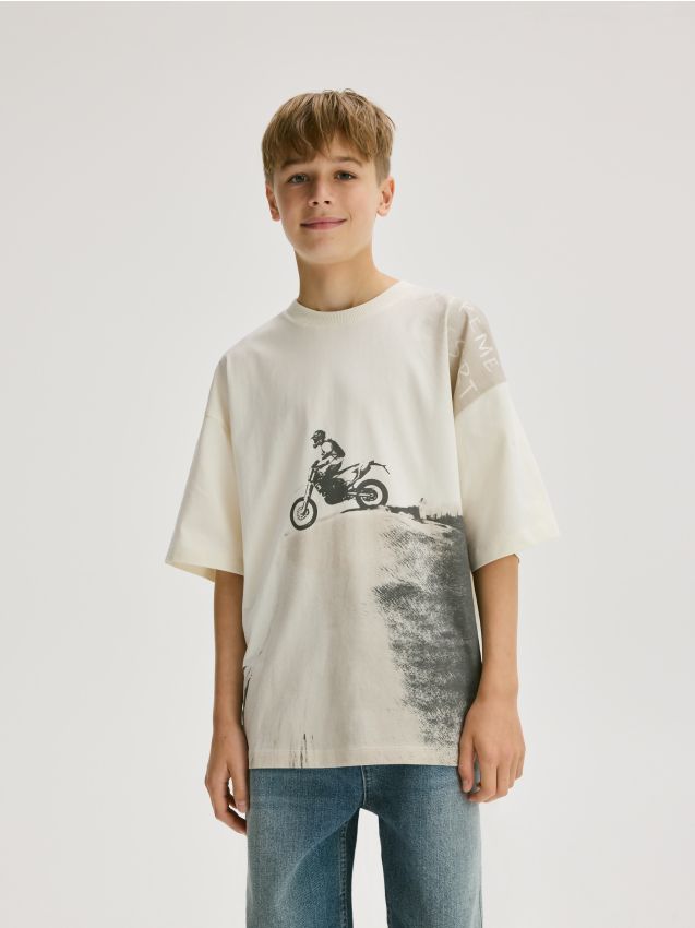 Cotton T-shirt with print - RESERVED