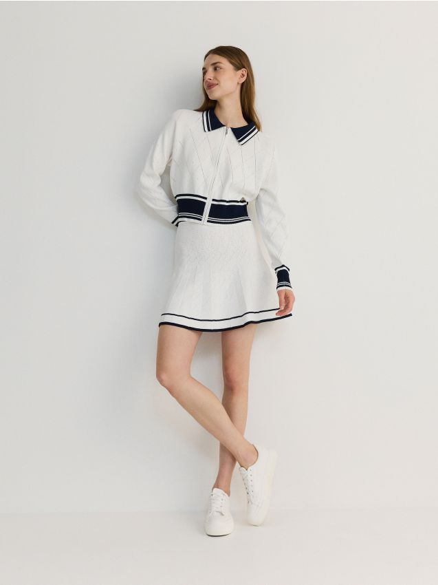 Reserved - cardigan cu guler - crem
