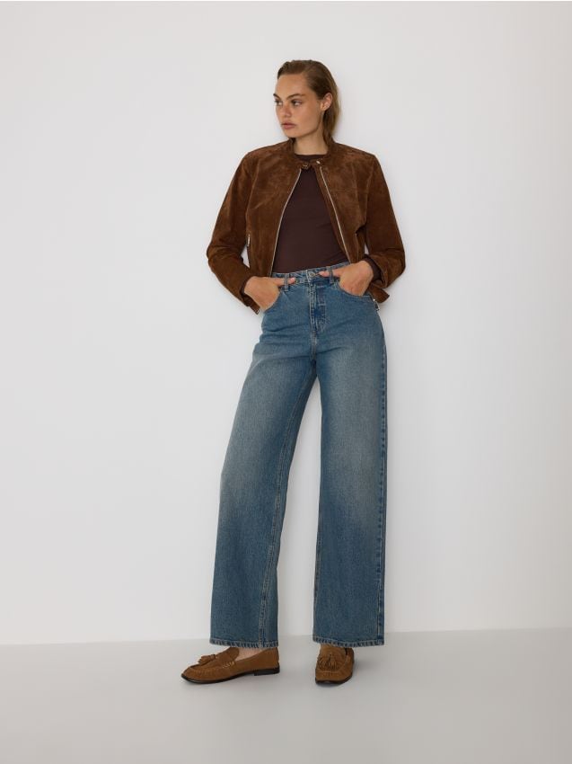 Reserved - Blugi wide leg - albastru