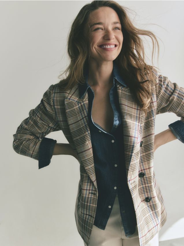 Double-breasted checked jacket - RESERVED