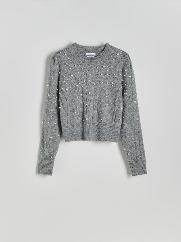 Pullover aus Wollgemisch mit Perlen - RESERVED
