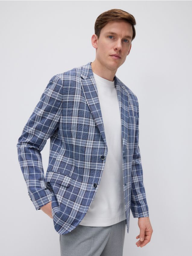 Reserved - Blazer slim fit în carouri - bleumarin Reserved - Blazer slim fit în carouri - bleumarin