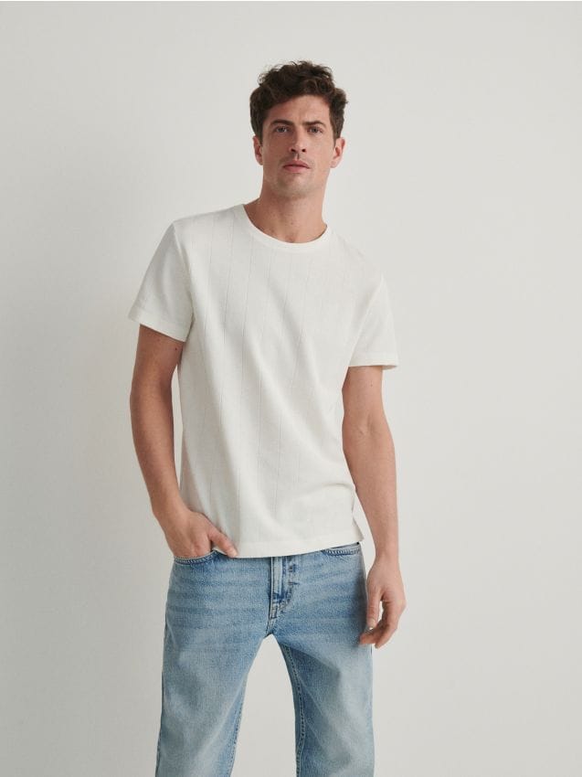 Reserved - tricou regular din jerseu structurat - crem