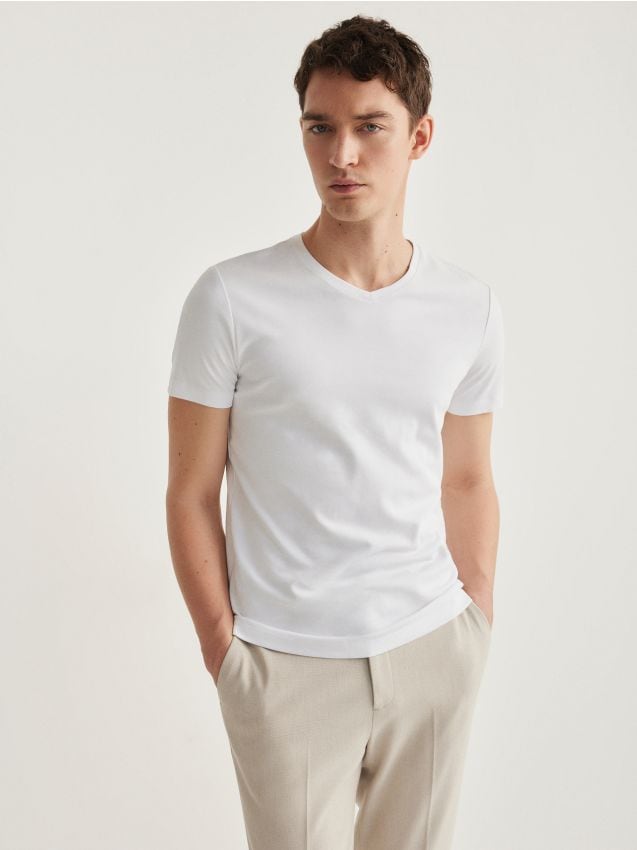 Reserved - tricou slim cu decolteu în v - alb