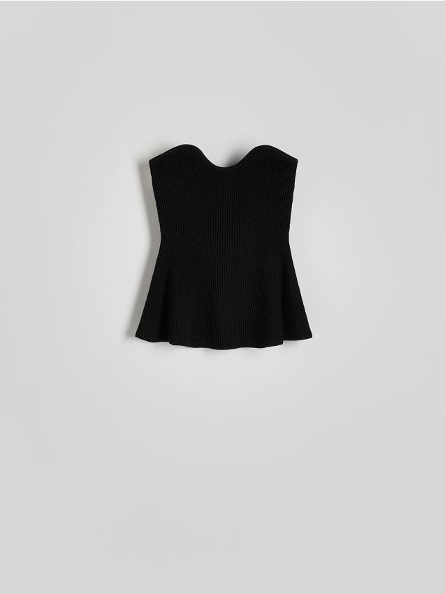 Reserved - top din tricot striat, cu umerii goi - negru