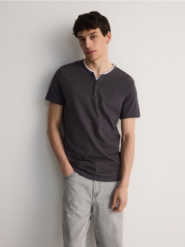 Reserved - tricou slim fit - negru-antracit