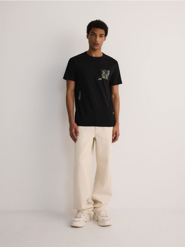 Reserved - tricou cu croială regular și imprimeu - negru