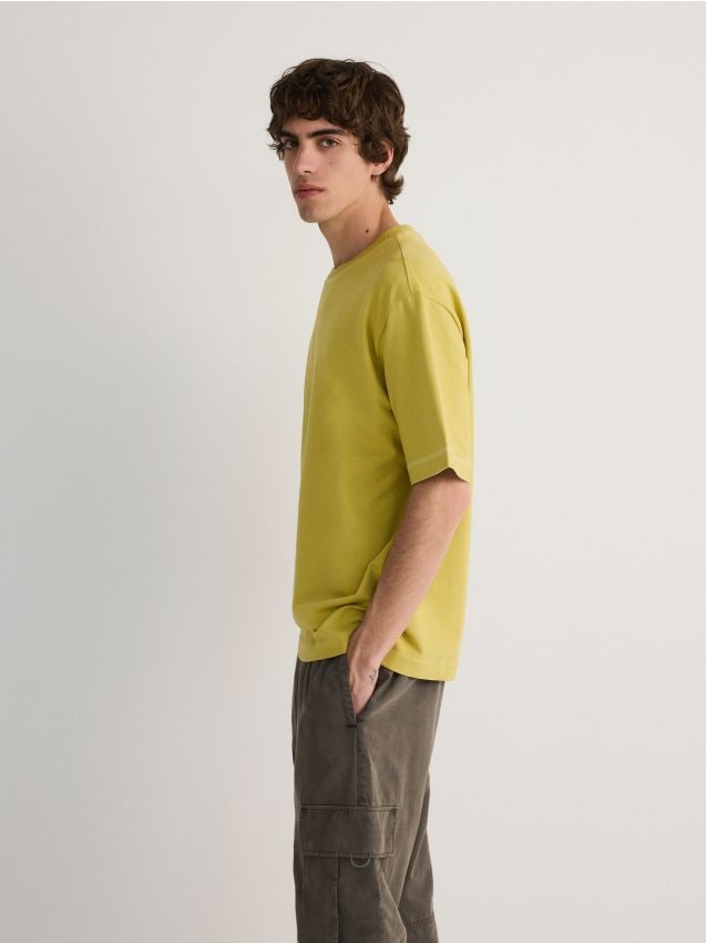 Reserved - tricou uni boxy - verde-gălbui
