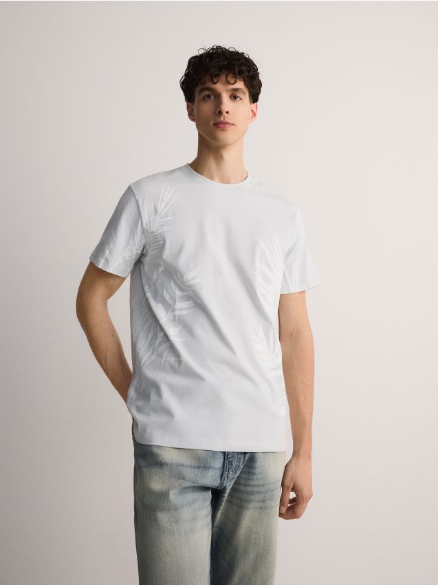 Reserved - tricou regular cu imprimeu - albastru-pal