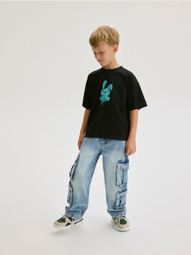 Reserved - BOYS` T-SHIRT - negru