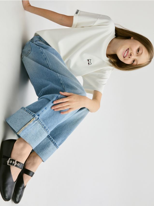 Reserved Reserved - Τζιν παντελόνι wide‑leg με γαζί