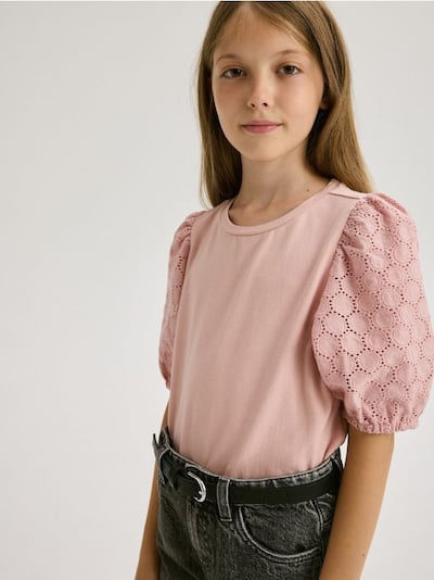 Blouse with broderie anglaise sleeves