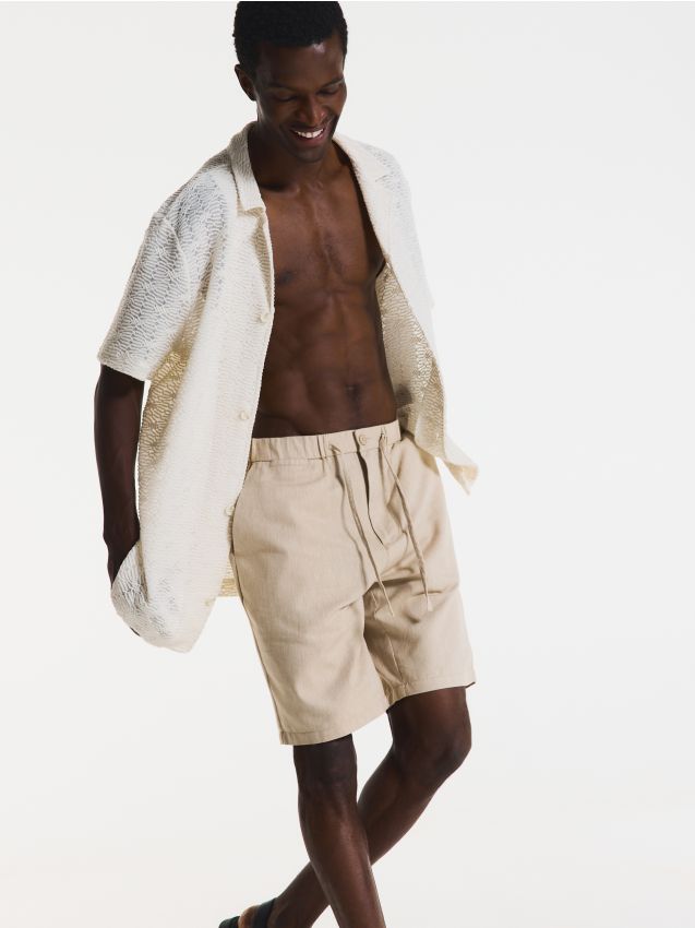 Regular shorts with linen blend - RESERVED