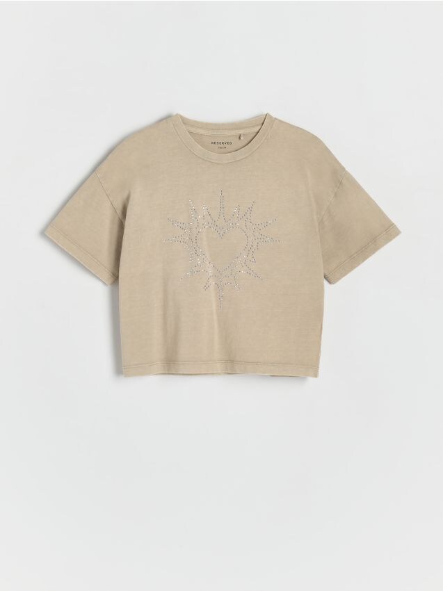 Reserved - tricou cu ștrasuri - bej