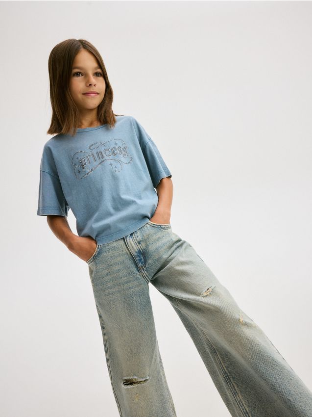 Reserved - tricou cu ștrasuri - albastru