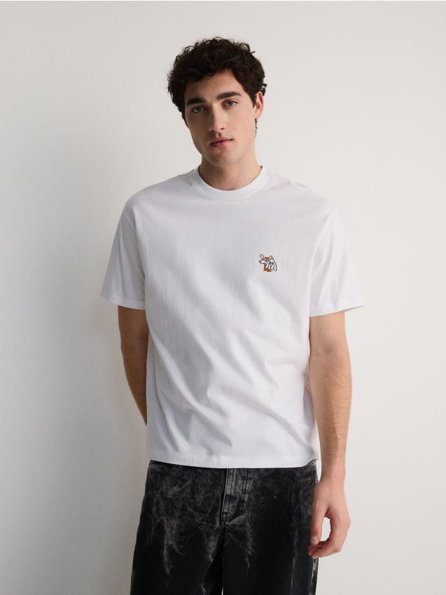 Reserved - tricou regular cu imprimeu - alb