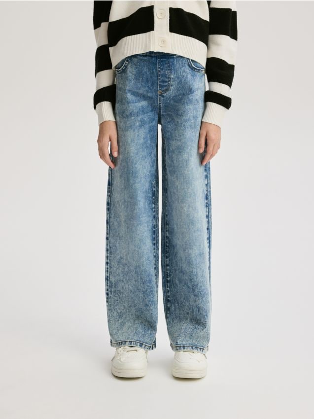 Reserved - Blugi wide leg elastici - albastru