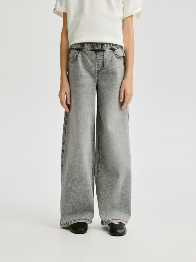 Reserved - Blugi wide leg elastici - gri