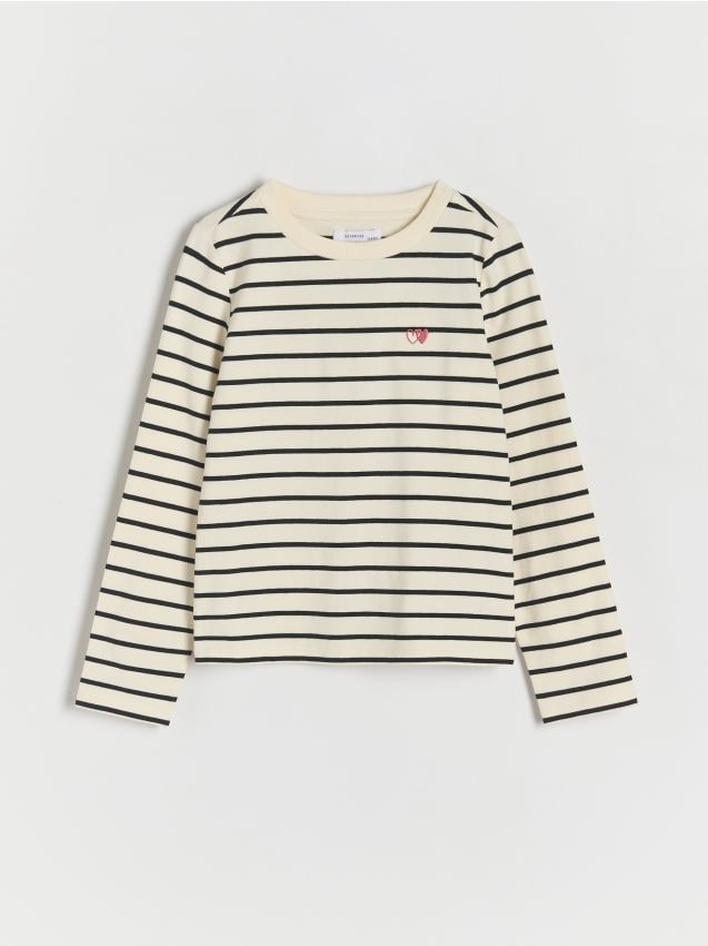 Reserved - tricou în dungi, cu mânecă lungă - negru