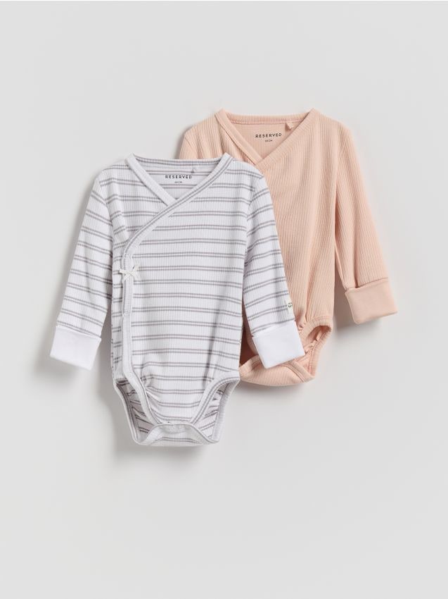 Reserved - Set de 2 body-uri din tricot striat - roz-pudră