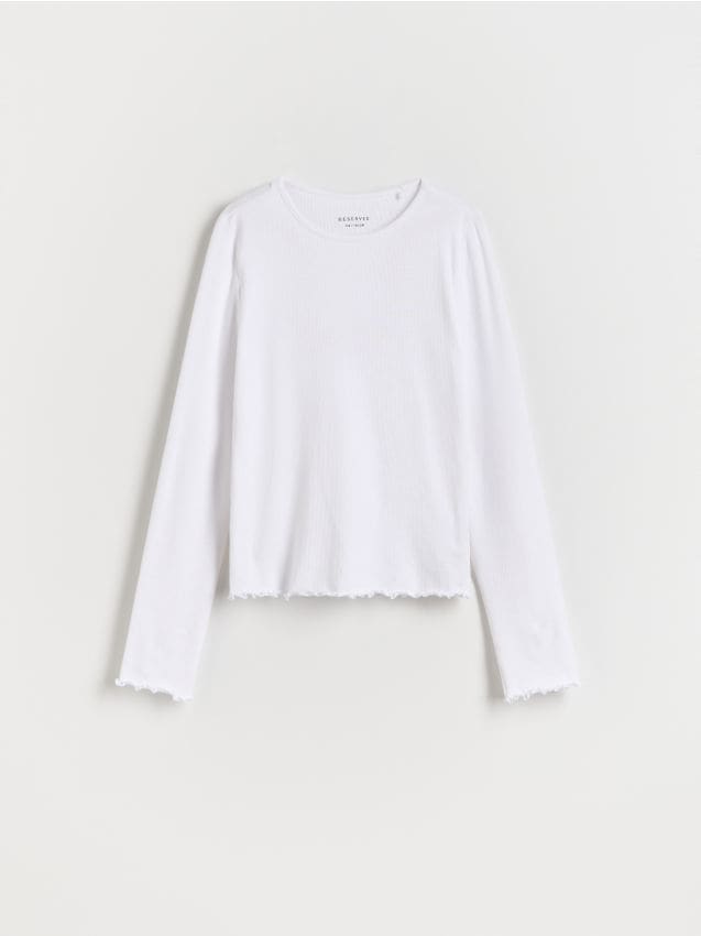 Reserved - Tricou din tricot striat - alb Reserved - Tricou din tricot striat - alb