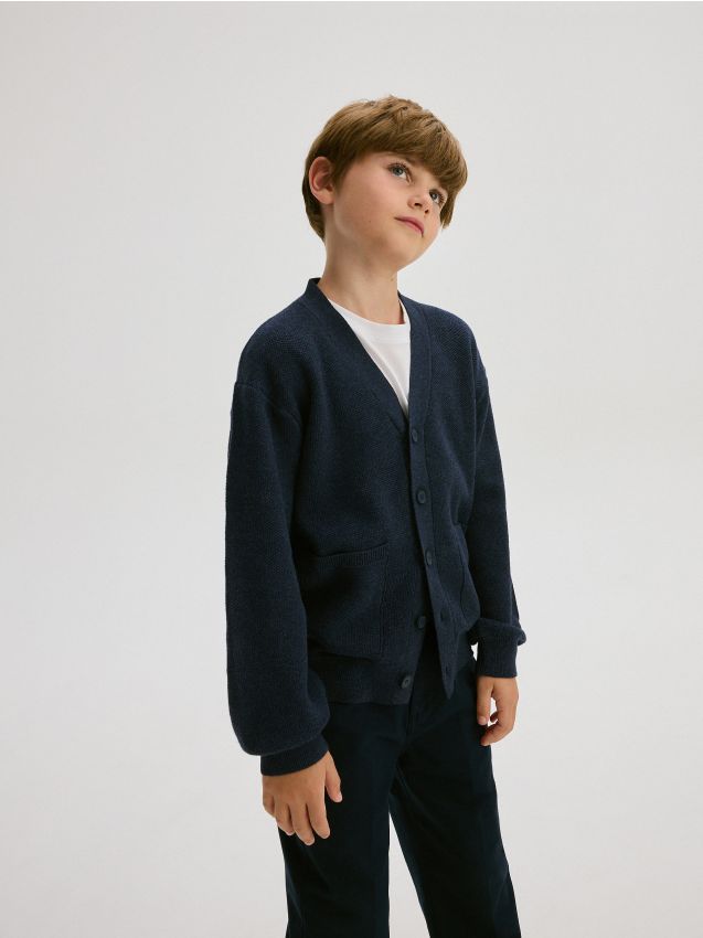 Reserved - cardigan din material structurat, cu buzunare - bleumarin